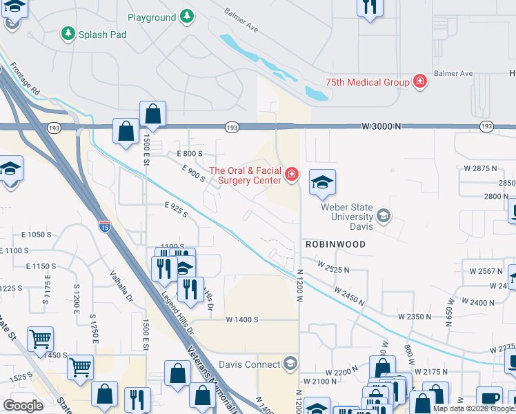 map of restaurants, bars, coffee shops, grocery stores, and more near 1820 1025 South in Clearfield