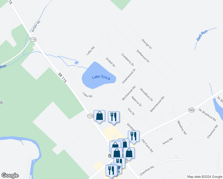 map of restaurants, bars, coffee shops, grocery stores, and more near 1213 Redwood Road in Blakeslee