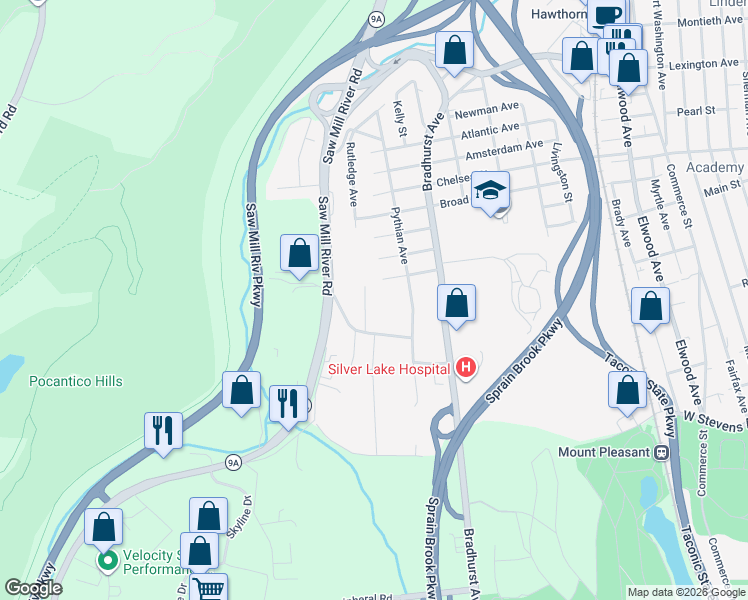 map of restaurants, bars, coffee shops, grocery stores, and more near 178 Rutledge Avenue in Hawthorne