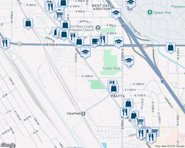 map of restaurants, bars, coffee shops, grocery stores, and more near 930 State Street in Clearfield