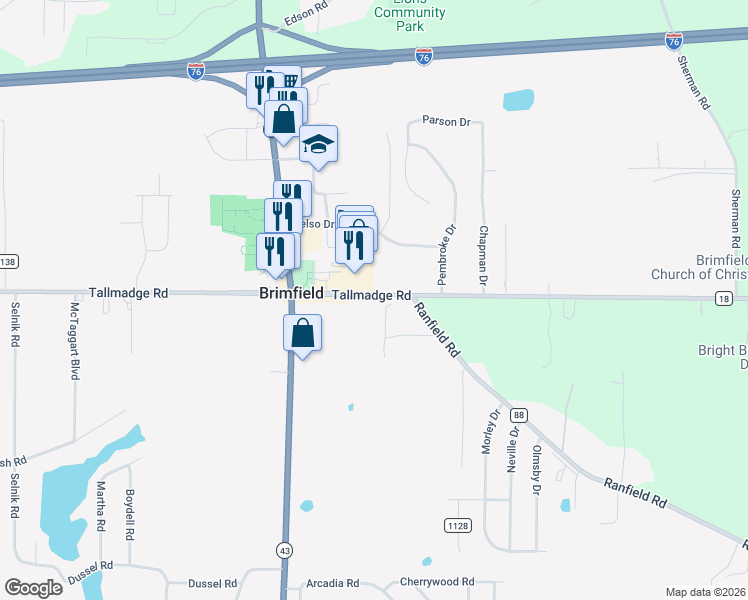 map of restaurants, bars, coffee shops, grocery stores, and more near 1448 Tallmadge Road in Kent