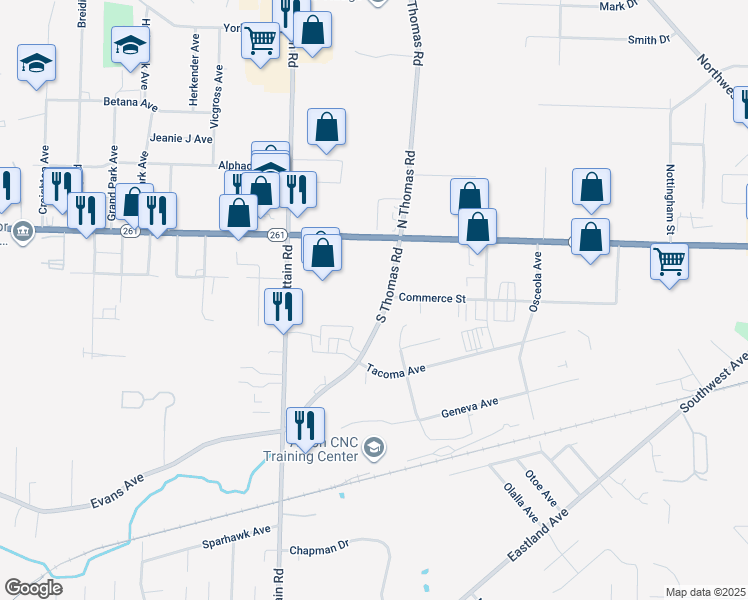 map of restaurants, bars, coffee shops, grocery stores, and more near 516 Commerce Street in Tallmadge