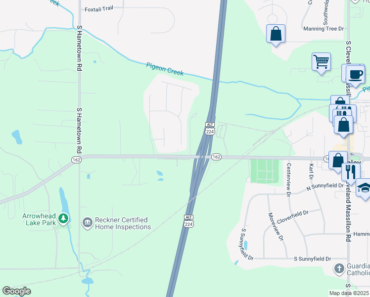 map of restaurants, bars, coffee shops, grocery stores, and more near 3873 Bosworth Drive in Akron
