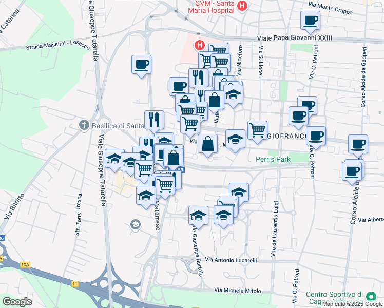 map of restaurants, bars, coffee shops, grocery stores, and more near 1 Via Che Guevara in Bari
