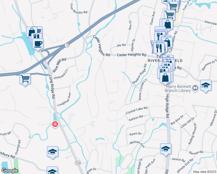 map of restaurants, bars, coffee shops, grocery stores, and more near 63 Archer Lane in Stamford