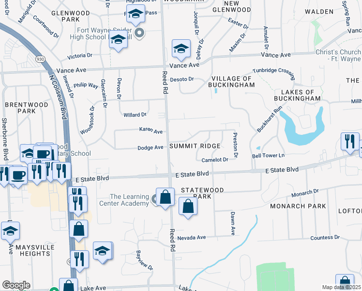 map of restaurants, bars, coffee shops, grocery stores, and more near 4828 Eastwick Dr in Fort Wayne
