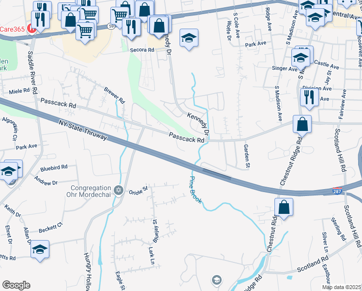 map of restaurants, bars, coffee shops, grocery stores, and more near 11 Zachary Ct in Spring Valley