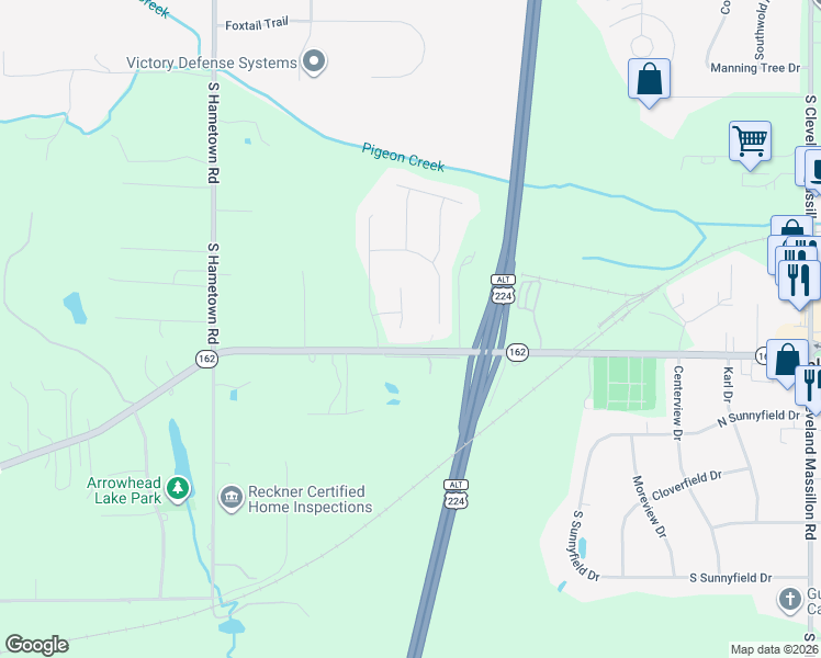 map of restaurants, bars, coffee shops, grocery stores, and more near 1325 Clifford in Akron