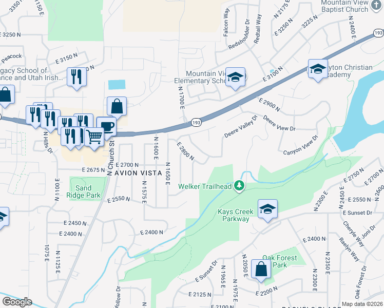 map of restaurants, bars, coffee shops, grocery stores, and more near 2740 North 1700 East in Layton