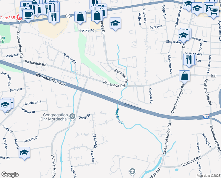 map of restaurants, bars, coffee shops, grocery stores, and more near 11 Zachary Court in Spring Valley
