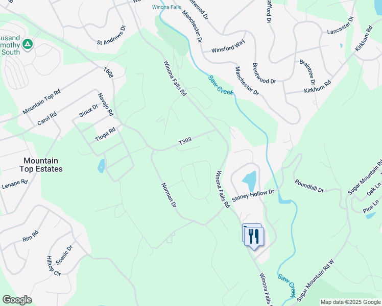 map of restaurants, bars, coffee shops, grocery stores, and more near 116 Peace Falls Road in East Stroudsburg