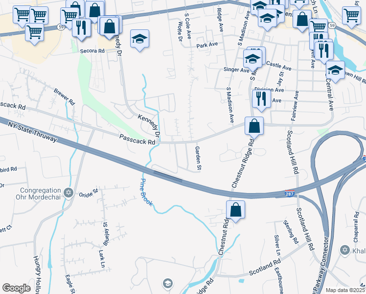 map of restaurants, bars, coffee shops, grocery stores, and more near 189 Old Nyack Turnpike in Chestnut Ridge