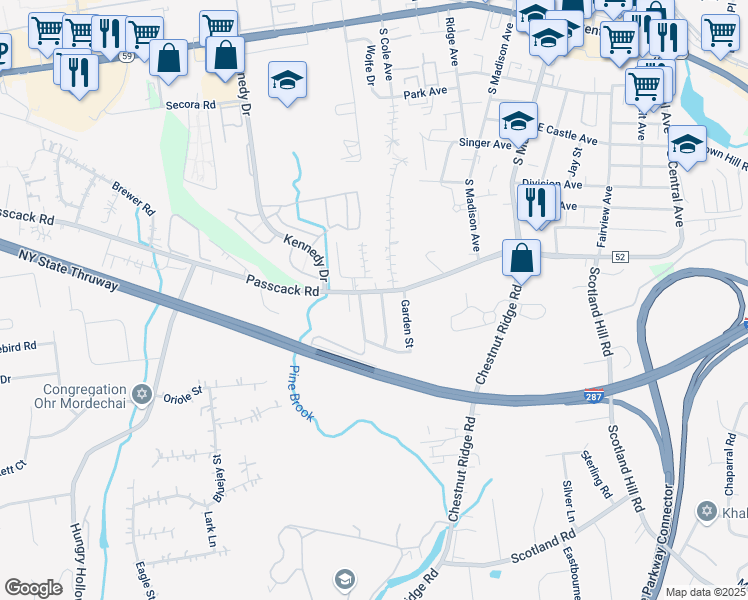 map of restaurants, bars, coffee shops, grocery stores, and more near 189 Old Nyack Turnpike in Chestnut Ridge