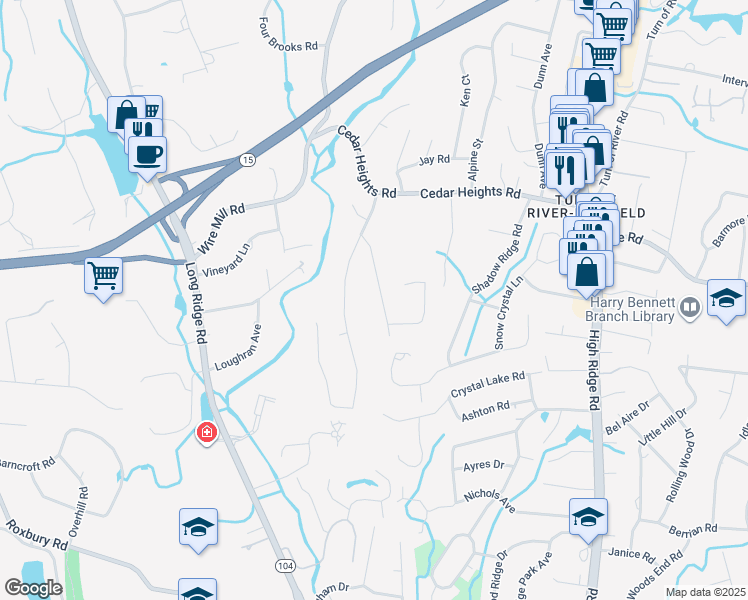 map of restaurants, bars, coffee shops, grocery stores, and more near 63 Archer Lane in Stamford