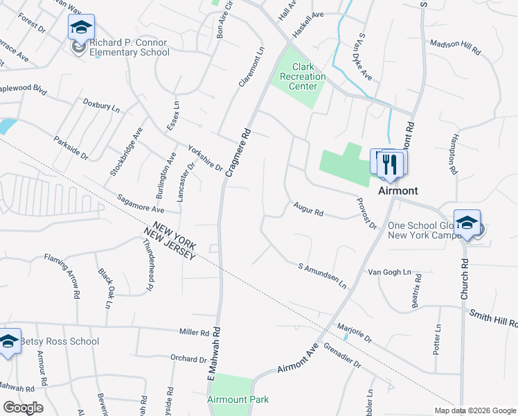 map of restaurants, bars, coffee shops, grocery stores, and more near 1 North Amundsen Lane in Airmont