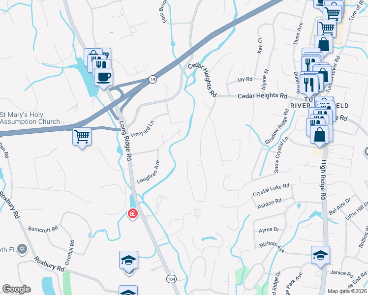 map of restaurants, bars, coffee shops, grocery stores, and more near 93 Arden Lane in Stamford
