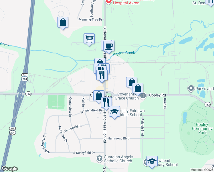 map of restaurants, bars, coffee shops, grocery stores, and more near in Copley