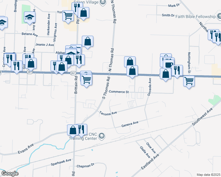 map of restaurants, bars, coffee shops, grocery stores, and more near 516 Commerce Street in Tallmadge
