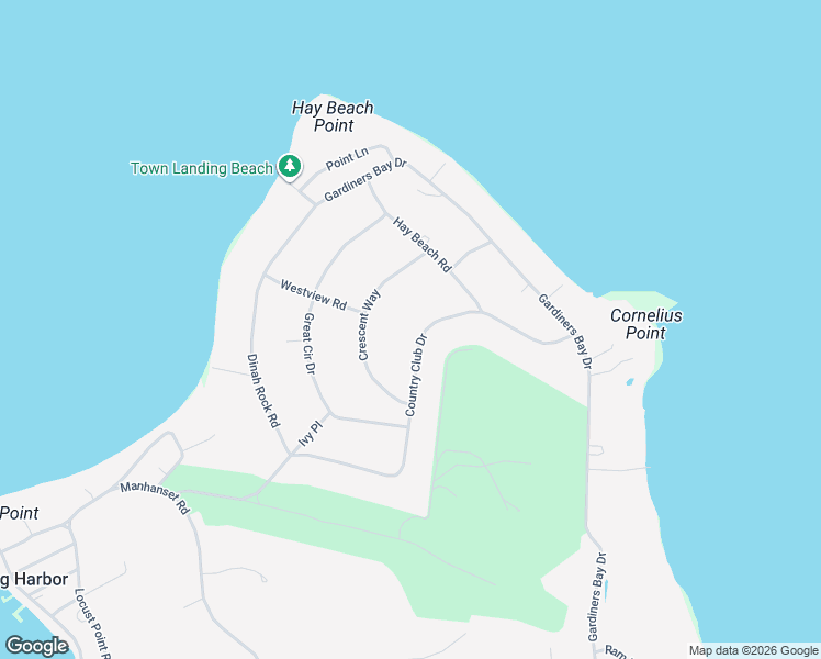 map of restaurants, bars, coffee shops, grocery stores, and more near 23 Country Club Drive in Shelter Island