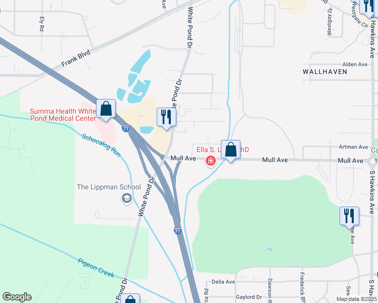 map of restaurants, bars, coffee shops, grocery stores, and more near 945 Mull Avenue in Akron