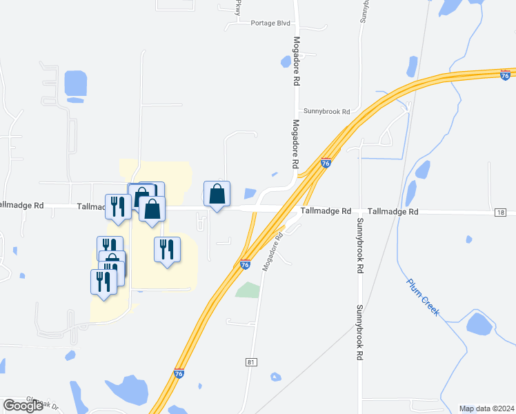 map of restaurants, bars, coffee shops, grocery stores, and more near 381 Tallmadge Road in Kent