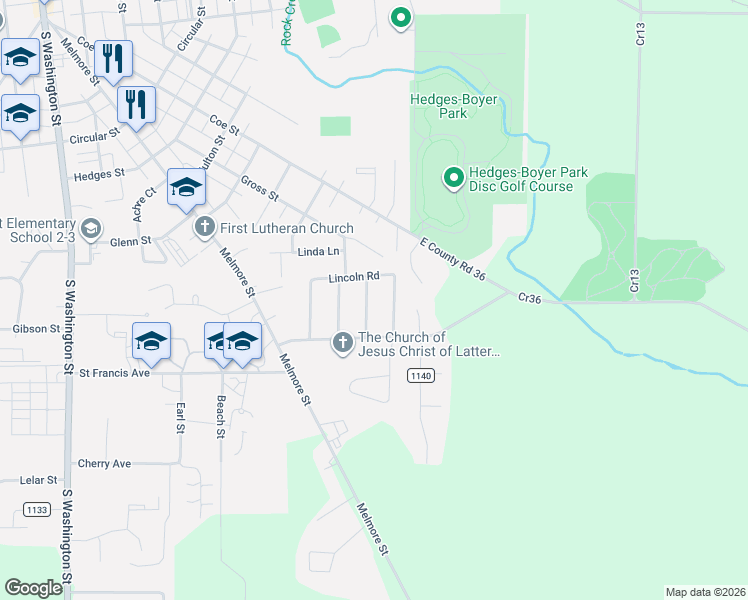 map of restaurants, bars, coffee shops, grocery stores, and more near 1-67 Linwood Rd in Tiffin
