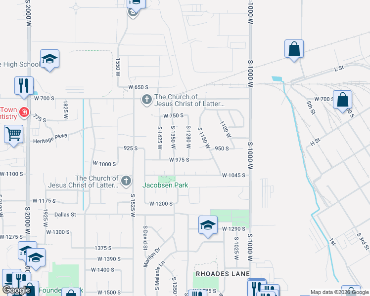 map of restaurants, bars, coffee shops, grocery stores, and more near 911 South 1280 West in Clearfield