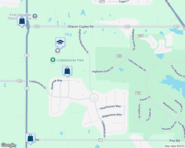 map of restaurants, bars, coffee shops, grocery stores, and more near 6391 Highland Green Drive in Medina