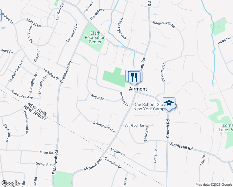 map of restaurants, bars, coffee shops, grocery stores, and more near 22 Augur Road in Airmont