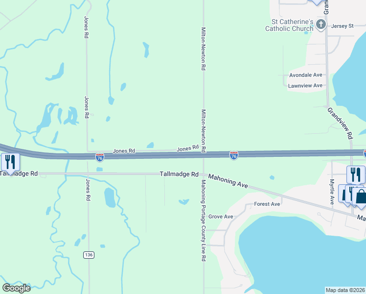 map of restaurants, bars, coffee shops, grocery stores, and more near 10685 Tallmadge Road in Diamond