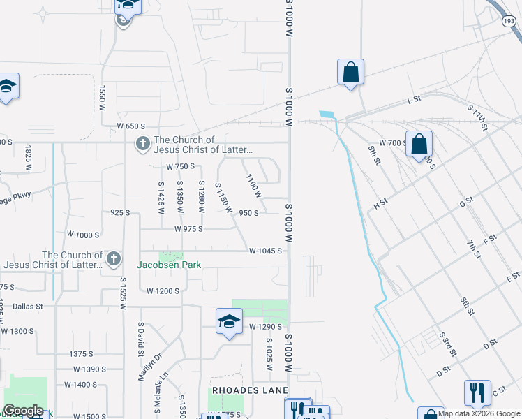 map of restaurants, bars, coffee shops, grocery stores, and more near 1111 950 South in Clearfield