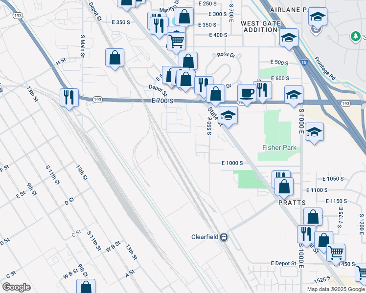 map of restaurants, bars, coffee shops, grocery stores, and more near 430 East 700 South in Clearfield
