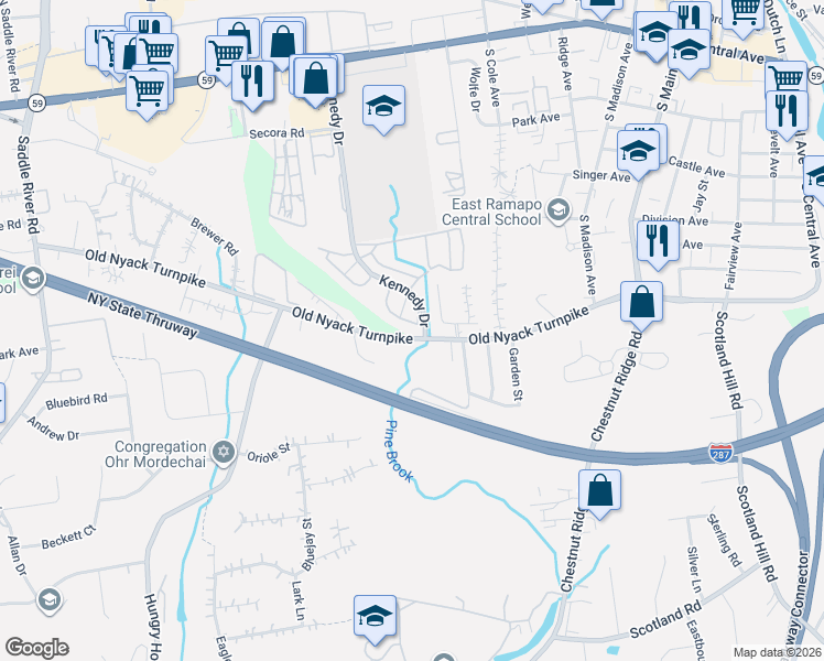 map of restaurants, bars, coffee shops, grocery stores, and more near 9 Alan Road in Spring Valley