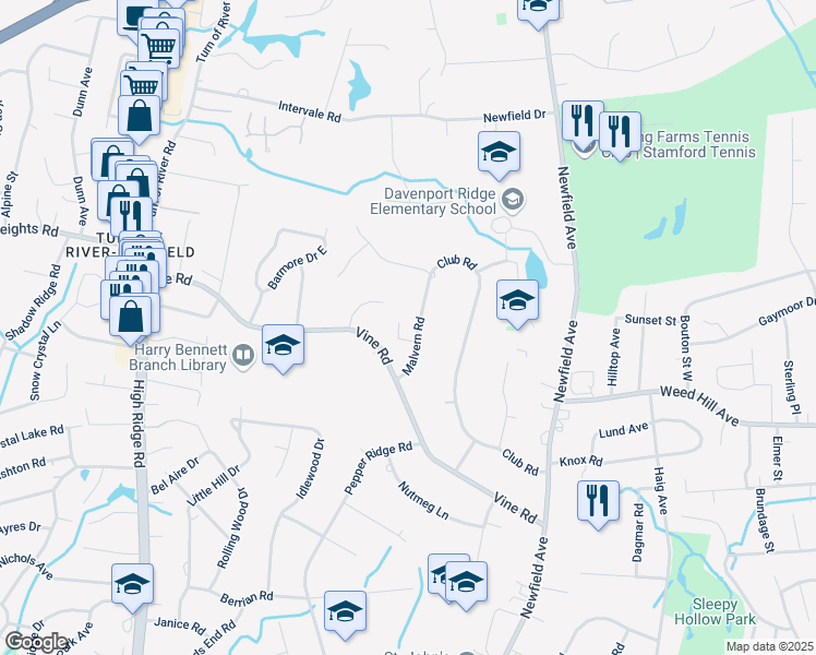 map of restaurants, bars, coffee shops, grocery stores, and more near 50 Malvern Road in Stamford