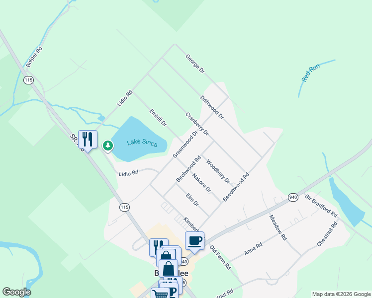 map of restaurants, bars, coffee shops, grocery stores, and more near 149 Birchwood Road in Blakeslee