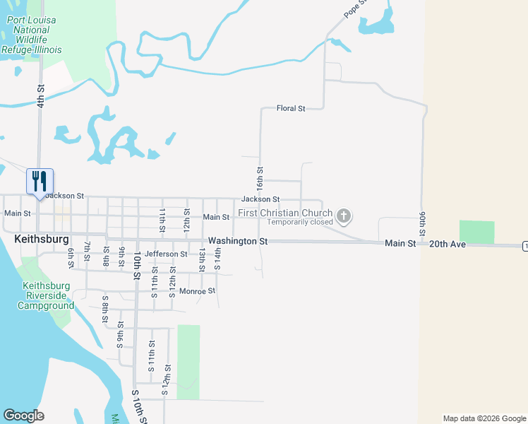 map of restaurants, bars, coffee shops, grocery stores, and more near 1606-1608 Main Street in Keithsburg