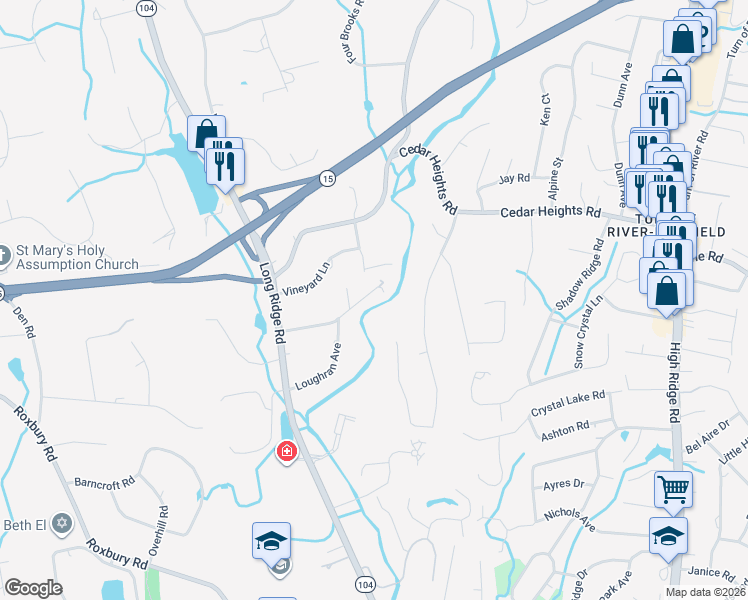 map of restaurants, bars, coffee shops, grocery stores, and more near 93 Arden Lane in Stamford