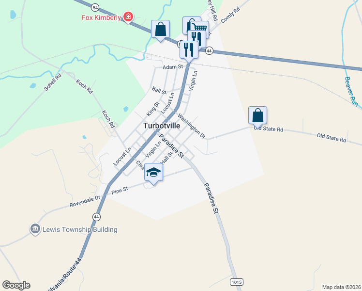map of restaurants, bars, coffee shops, grocery stores, and more near Fort Street in Turbotville