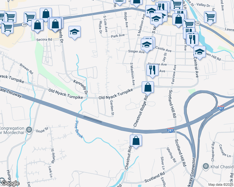 map of restaurants, bars, coffee shops, grocery stores, and more near 140 Rock Hill Road in Spring Valley