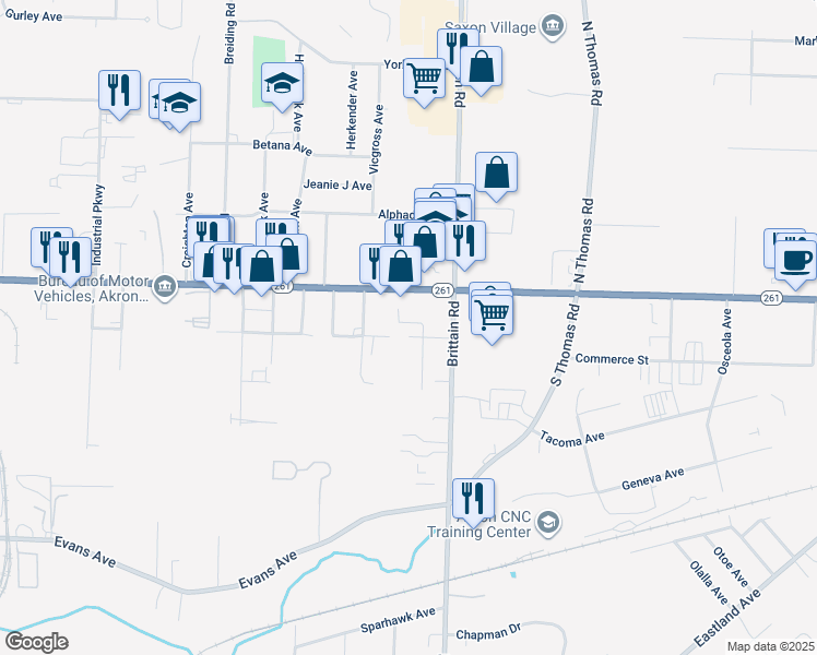 map of restaurants, bars, coffee shops, grocery stores, and more near 1364 Bluestone Avenue in Akron