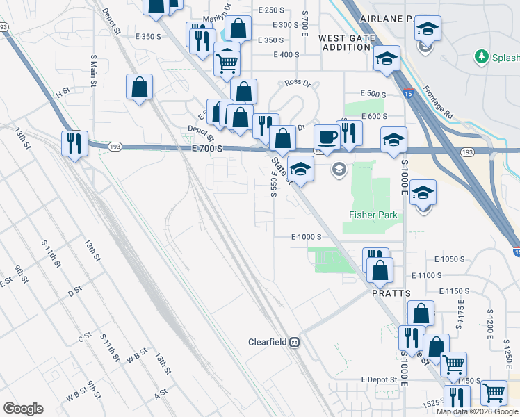 map of restaurants, bars, coffee shops, grocery stores, and more near 930 South 550 East E 20 BLDG in Clearfield