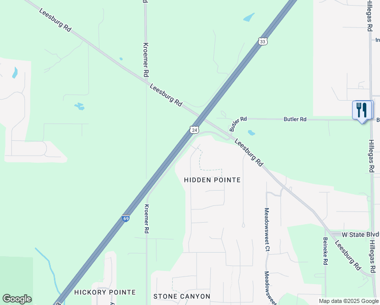 map of restaurants, bars, coffee shops, grocery stores, and more near 2715 Painted Desert Run in Fort Wayne