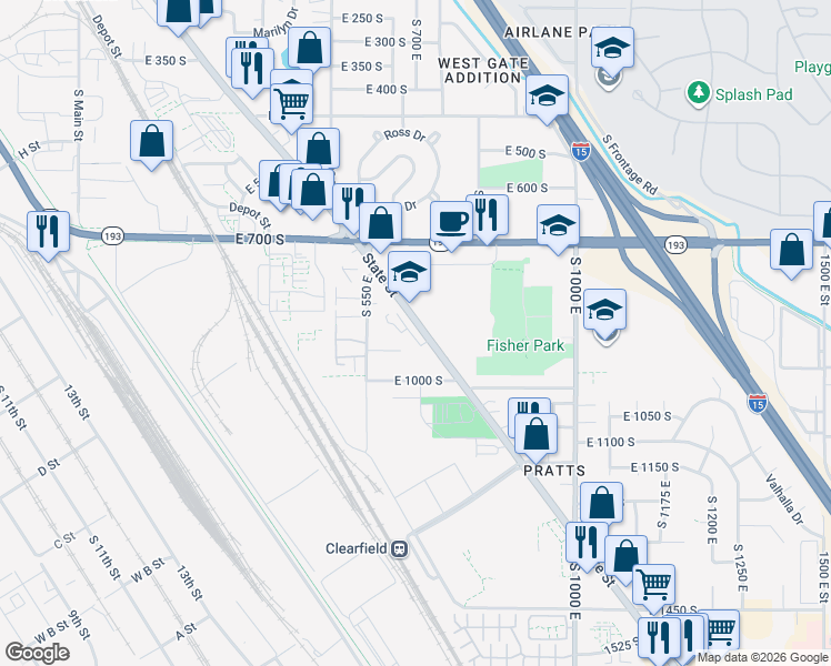 map of restaurants, bars, coffee shops, grocery stores, and more near 880 State Street in Clearfield