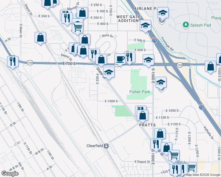 map of restaurants, bars, coffee shops, grocery stores, and more near 880 State Street in Clearfield