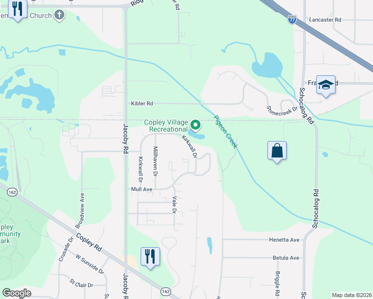 map of restaurants, bars, coffee shops, grocery stores, and more near 900 Kirkwall Drive in Akron