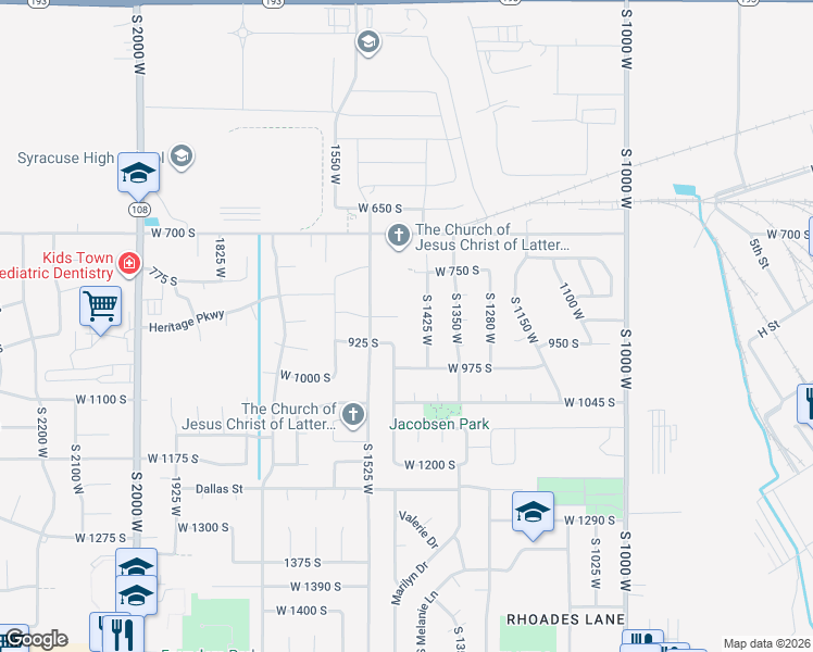 map of restaurants, bars, coffee shops, grocery stores, and more near 1463 West 870 South in Syracuse