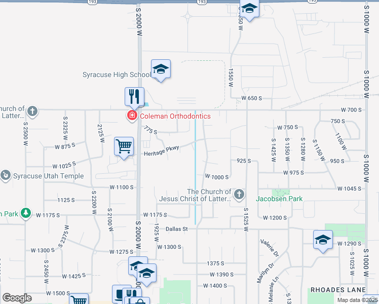 map of restaurants, bars, coffee shops, grocery stores, and more near 916 South 1760 West in Syracuse