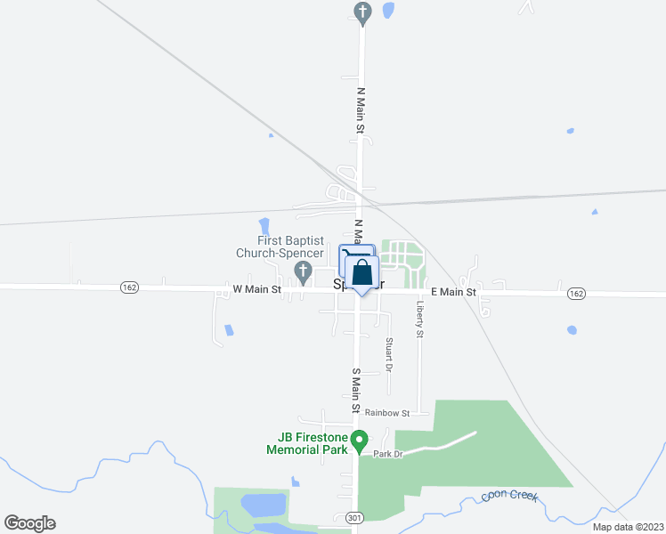 map of restaurants, bars, coffee shops, grocery stores, and more near 2-204 Jackson Street in Spencer