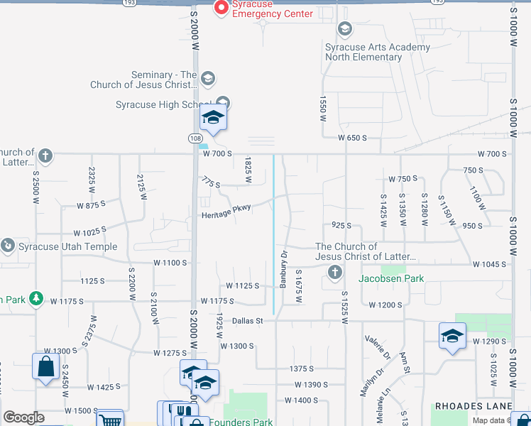map of restaurants, bars, coffee shops, grocery stores, and more near 916 South 1760 West in Syracuse