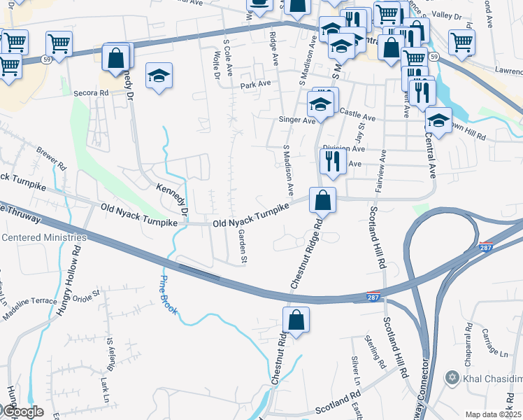 map of restaurants, bars, coffee shops, grocery stores, and more near 214-238 Old Nyack Turnpike in Spring Valley